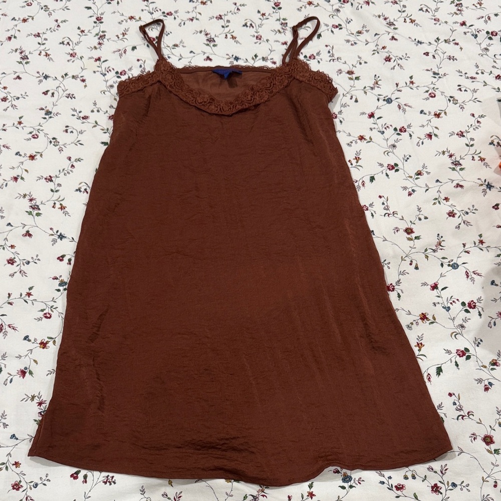 Brown Sleeveless Silk-like Dress